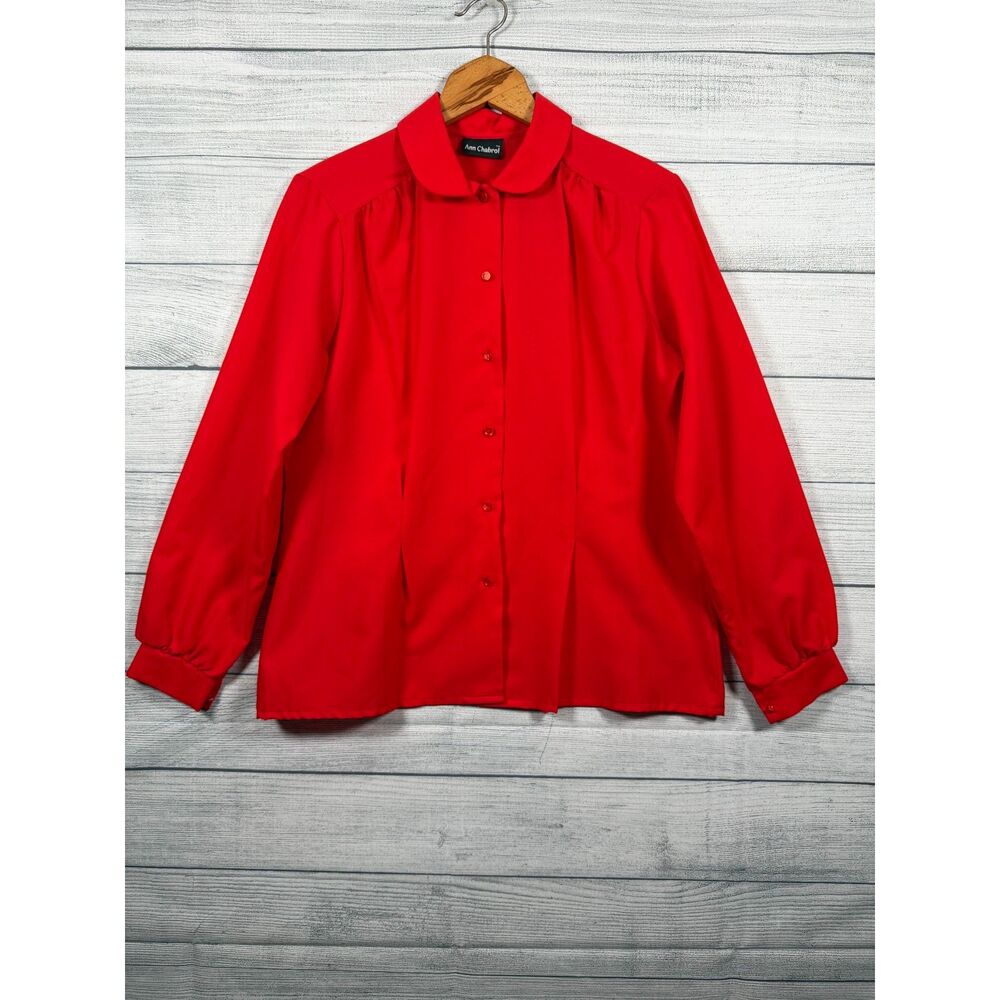 Ann Chabrol Red Button Front Blouse Womens L 20 Pit Pit Peter Pan Collar #4445